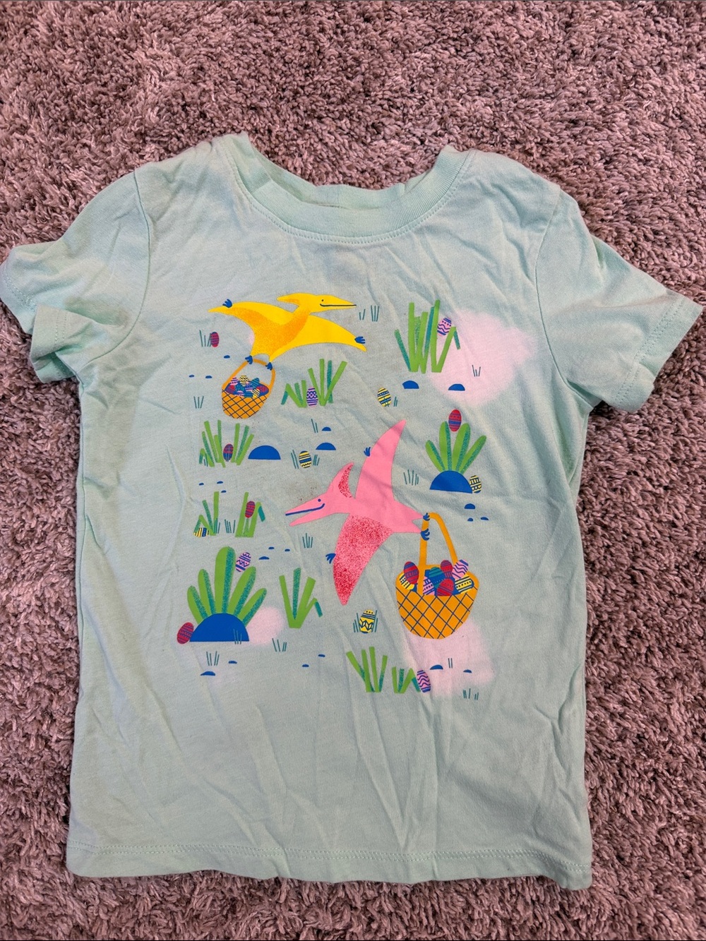 Cat & Jack Light Green Tee with Pink & Yellow Flying Dinosaur Graphics Size 3T